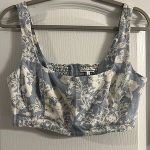 Reformation 100% Linen Tank Bustier Top White and Blue